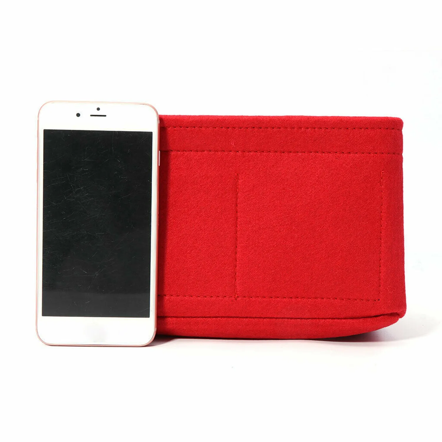

【SEE】2 Pcs Home Storage Bag Felt Insert Bag Makeup Organizer Inner Purse Portable Cosmetic Bags Storage Red Storage, M & L