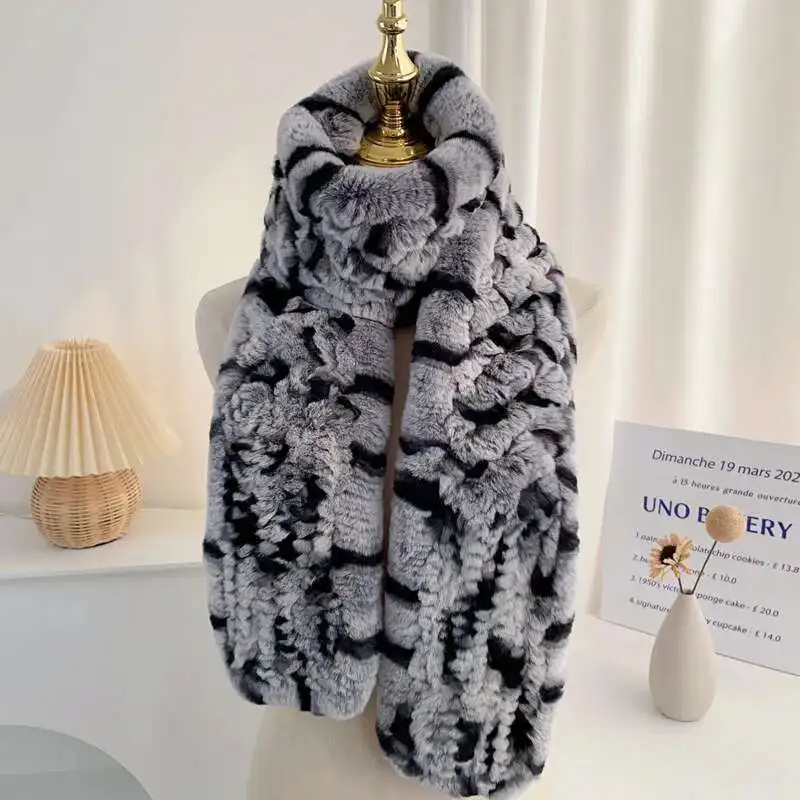 

Large Rex Rabbit Fur Scarf For Women Fashion Luxury Scarf Winter Real Fur Neck Warmer Shawl Natural Fur Knitted Scarves For Lady