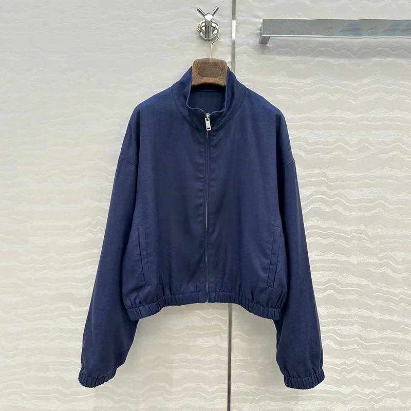 

2025 Autumn New women's fashion Tencel linen short zipper jacket casual stand-up collar long-sleeved jacket top