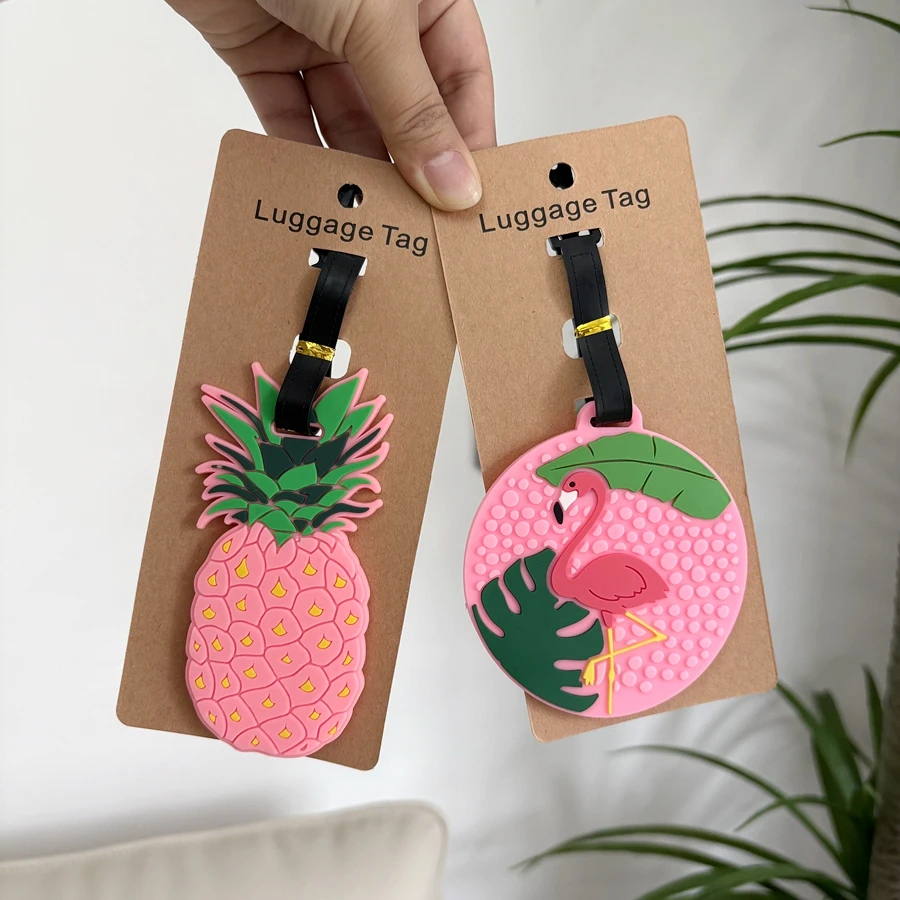 

1/2pcs Pink Pineapple Flamingo Luggage Tag Travel Check in Tag Built in Information Card Back Cardboard Card Available for Super