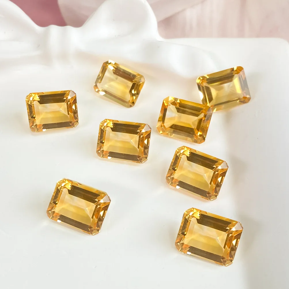 Sale 5pcs Genuine Citrine Bead 3x5mm 4x6mm 5x7mm 6x8mm 8x10mm Brilliant-Cut Rectangle Gemstone Cabochon Ring Face For Jewelry