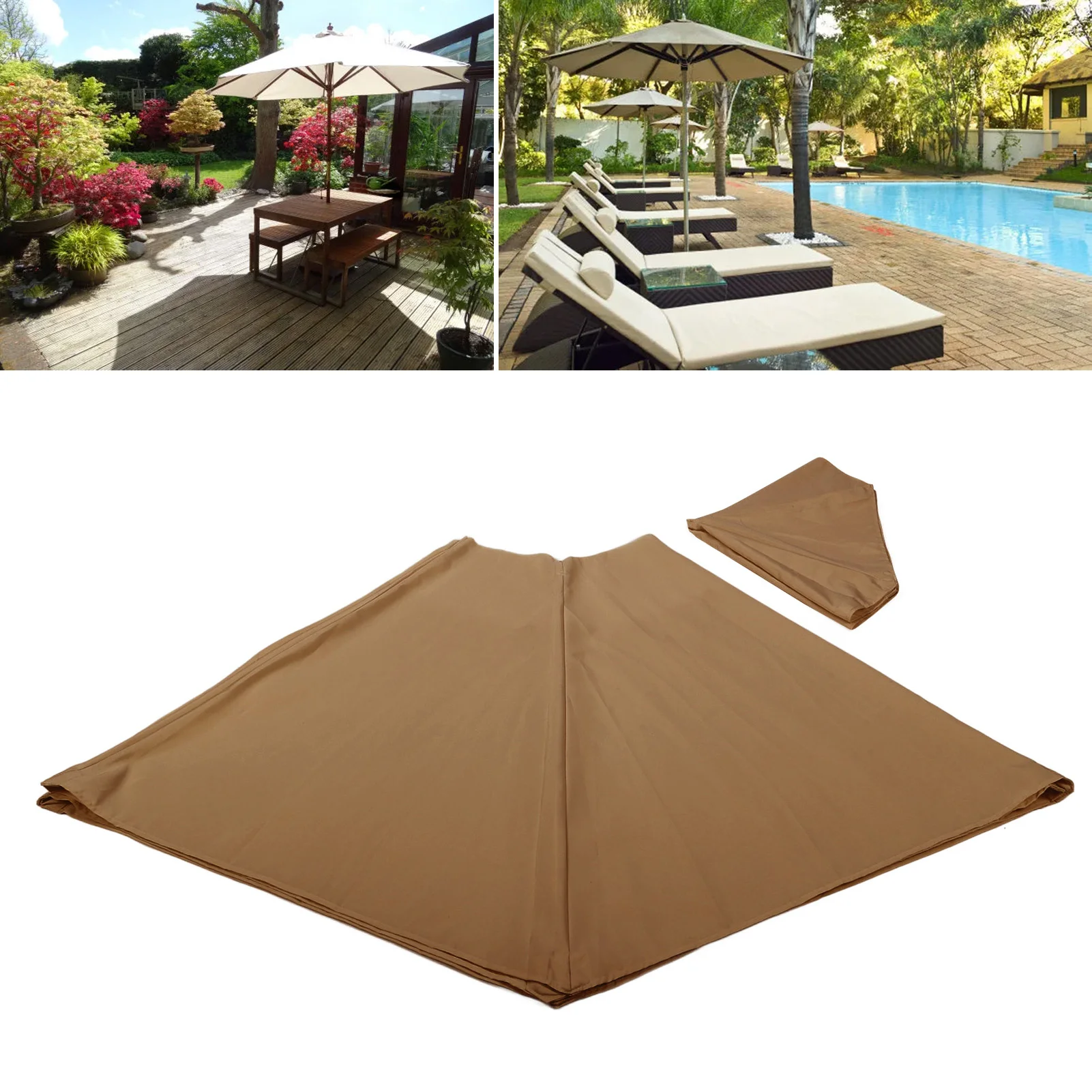 2.7m/3.0m Outdoor Patio Umbrella Replacement Canopy Polyester Sunproof Waterproof Market Table Umbrellas Top For 8 Ribs