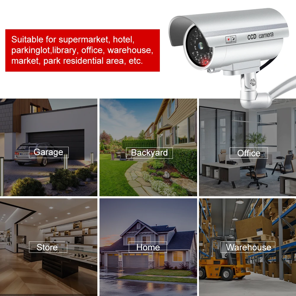 رصاصة على شكل كاميرا وهمية وهمية مع وامض الأحمر LED ، مقاوم للماء مراقبة CCTV الأمن ، المنزل والخارج ، في الأماكن المغلقة ، 1 قطعة