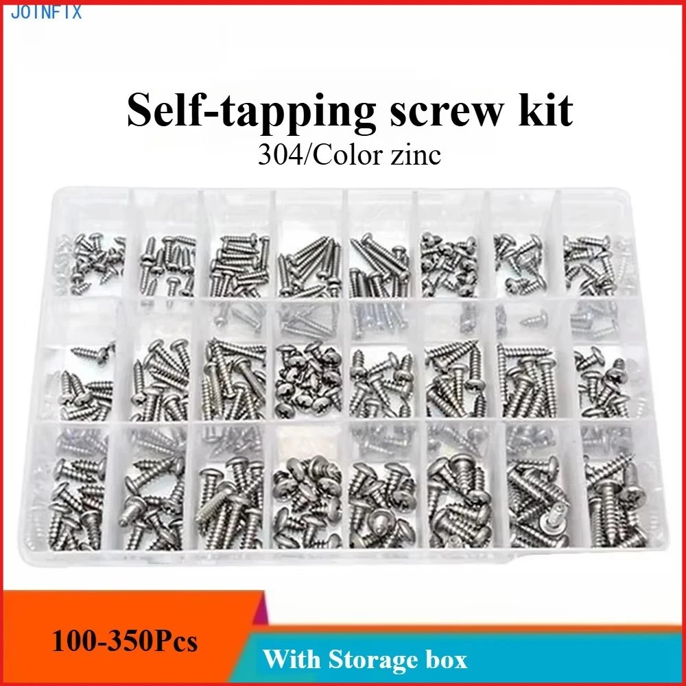

Self-tapping screw set with plastic box 304 stainless steel color zinc countersunk head round head cross screw