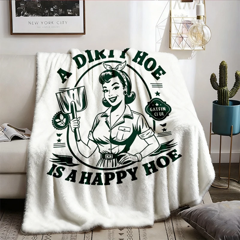 Gardener Flannel Blanket, Funny Plant Lover Flannel Throw, Farmer Cozy Blanket, Dirty Hoe is a Happy Hoe Warm Blanket