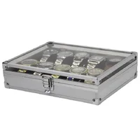 VANSIHO relojes de aluminio 6/10/12 rejillas maleta con ventana de vidrio almacenamiento de relojes caja de aluminio organizador de caja de reloj para hombres