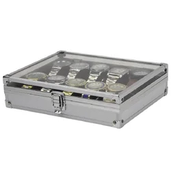 VANSIHO  Aluminum Watches 6/10/12 Grids Suitcase With Glass Window Watch Storage Aluminum Case  Watch Box Organizer For Men