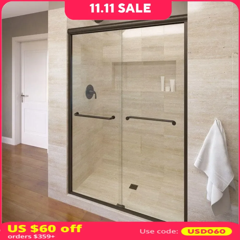 Shower Door, 44-47 in. Wide, for Showers, with Tempered Coated Glass Panel, Explosion-Proof Film, Frameless Sliding Shower Door