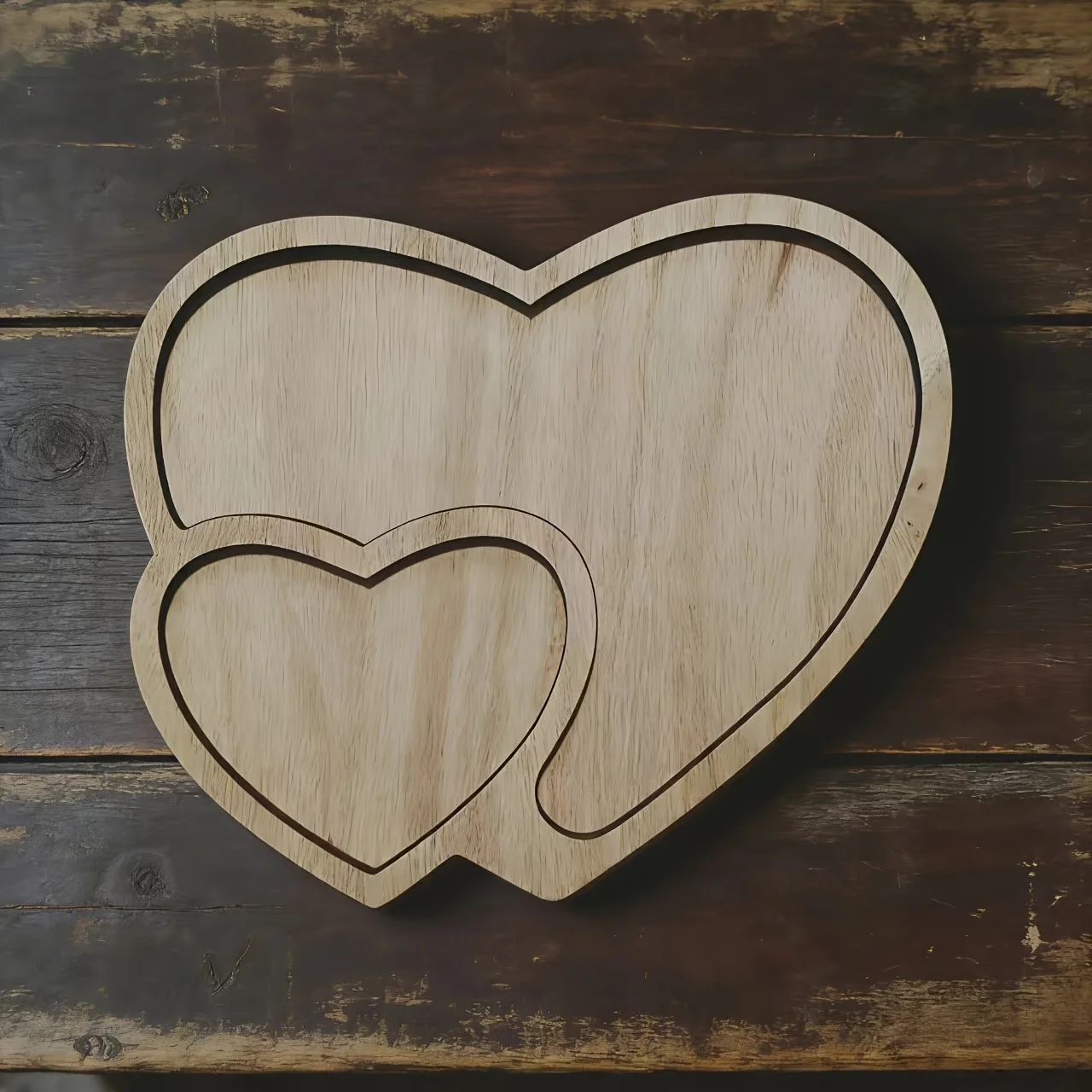 1PC Wood Double Heart Shape Snack Fruit Dry Fruit Plate Handmade Sushi Tea Tray Candy Dessert Tray Home Wedding Party Decoration