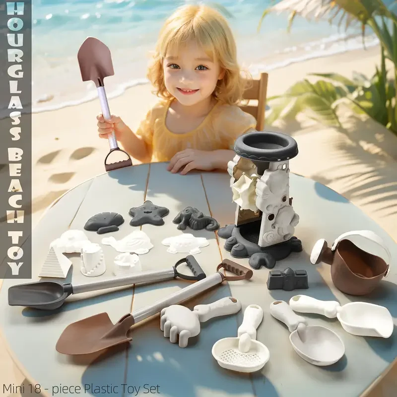 Brinquedos de areia de praia para crianças, brinquedos de praia de viagem para crianças de 3 a 10 anos, caminhão basculante, moldes de areia de dinossauro, kit de castelo de areia, peneira de pá