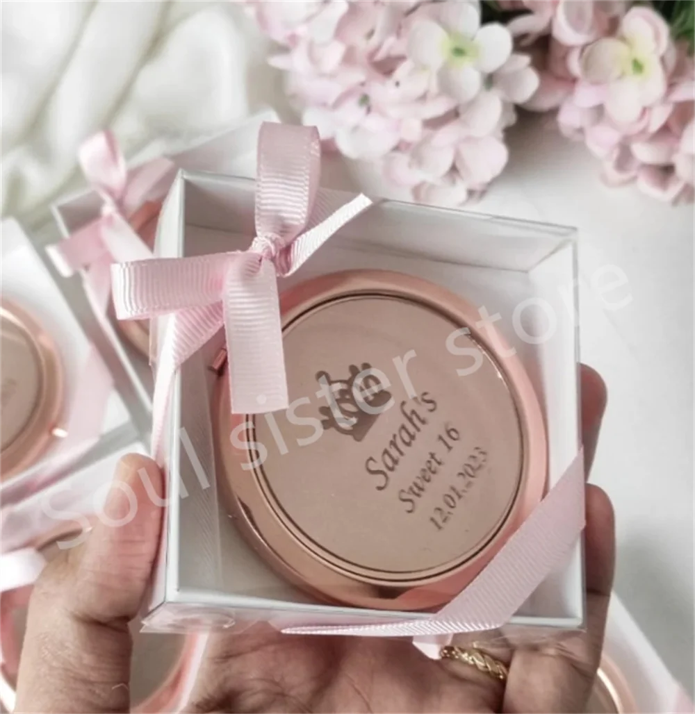 Custom Rose Gold Compact Mirror Quinceanera Gift  16th Birthday Mis 15 Anos Bridal Shower Favors, Favor For Guests