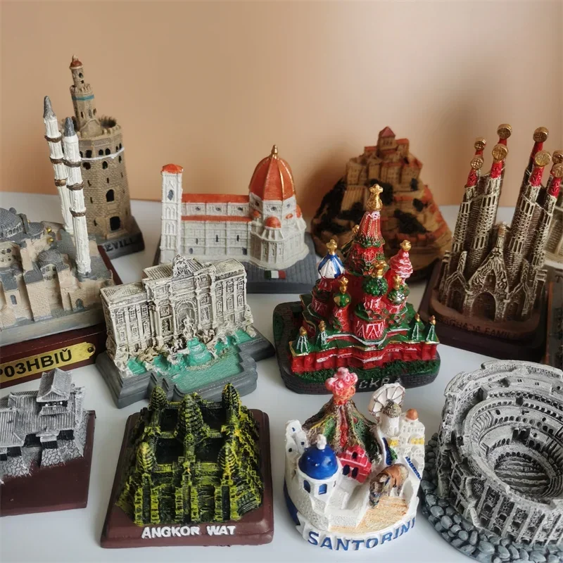 Modelo de construcción en miniatura para decoración del hogar, miniaturas, adornos de escritorio, Santorini, Grecia, Camboya, Coliseo, mont-saint-michel, Florencia, Torre di Pisa