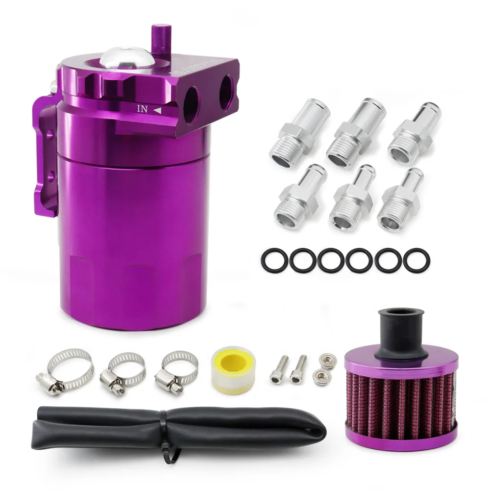 Universal Baffled Aluminum Oil Trap Reservoir Fuel Catch Tank With Air Filter Red Black Blue Silver Oil Catch Can Kit