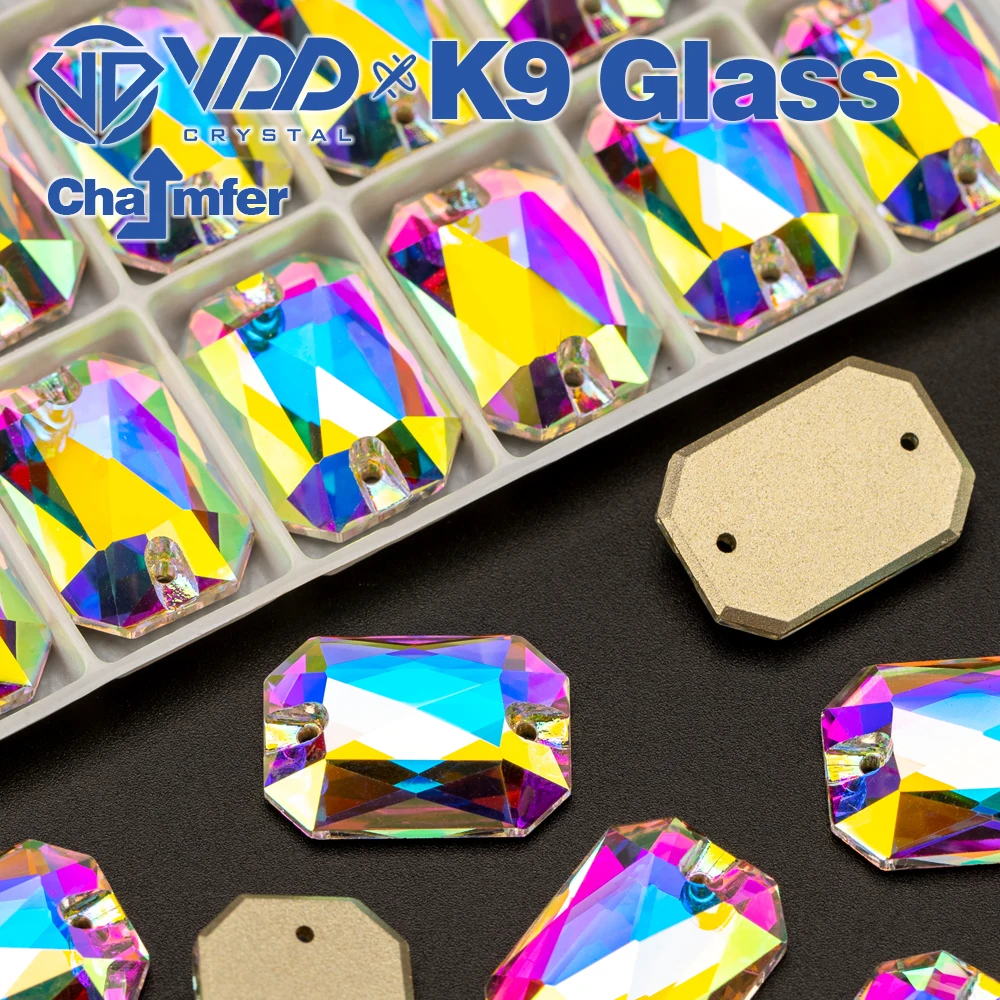 VDD Emerald Cut AAAAA Top Quality K9 Glass Sew On Rhinestones Sewing Crystals AB Flatback Stones For Clothes Craft Wedding Dress