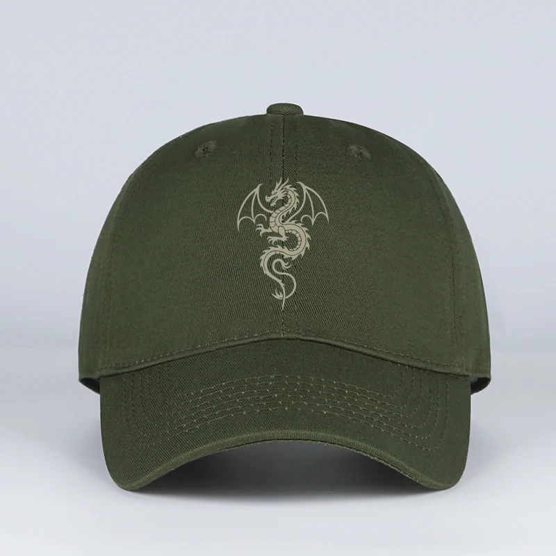 Gorra de béisbol de tela suave con estampado de dragón alado de la marca MLFO, suave, cómoda, ligera, transpirable, ajustable, fresca, misteriosa, Re