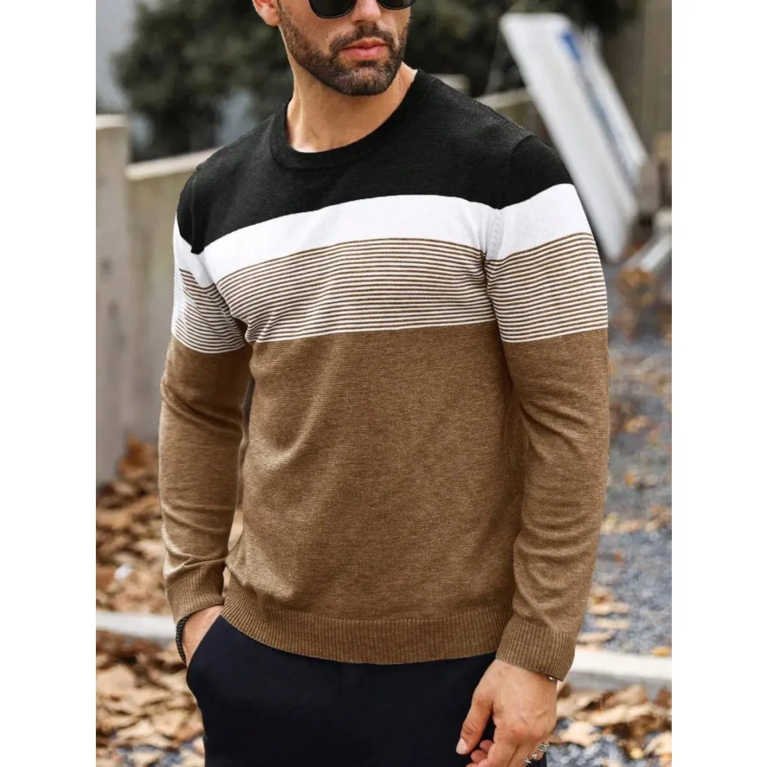 

Fashion Autumn Casual Men's Sweater Round Neck Striped Slim Fit Knittwear Men's Sweaters Comfortable Pullovers Men Sweatshirt