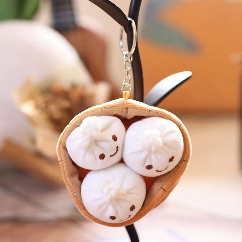 Soft Little Bun Keychain Kawaii Fluffy Xiaolongbao Keyring Simulation Food Cartoon Plush Pendant Birthday Gift