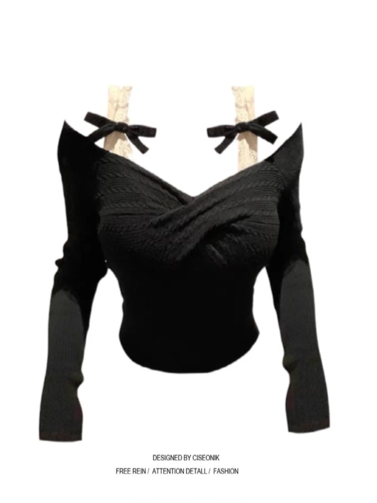 

plus Size Sexy Knot Knitwear Two-Piece Look Women's Spring Autumn Slimming Pure Desire Top Commute Sle Long Sve