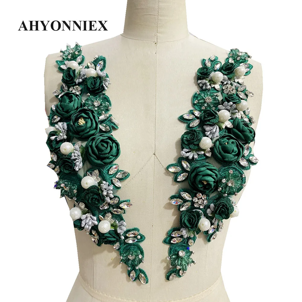 1 stück 3D Blumen Perlen Perle Handgemachte Blume Applique für Kleidung Hohe Qualität Braut Kleid Hochzeit Dekoration – Detail 2