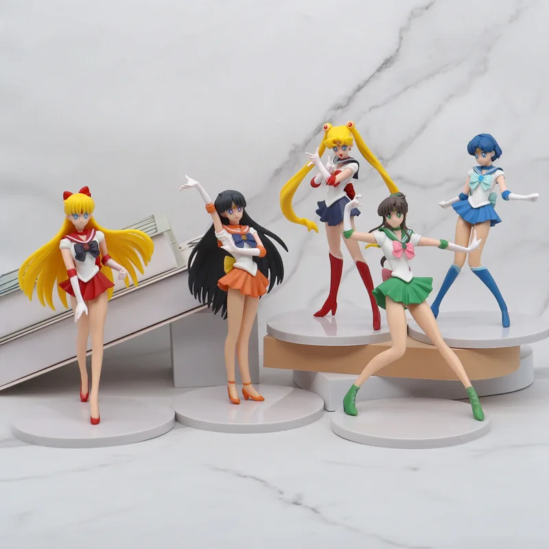 5Pcs/Set Anime Sailor Moon Action Figures PVC Model Toy Tsukino Usagi Tuxedo Venus Collection Decoration Cartoon Doll Kids Gift