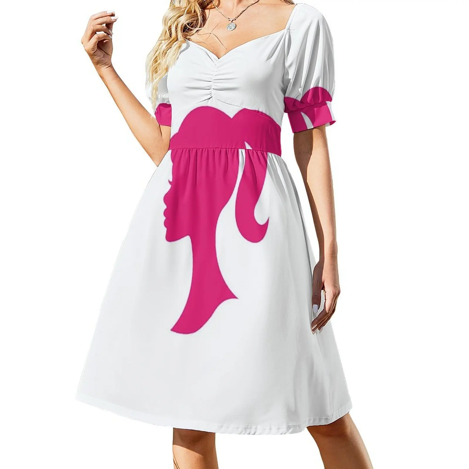 Abito senza maniche bohémien con silhouette per donna Abiti da festa da spiaggia con stampa Abiti da festa silhouette rosa