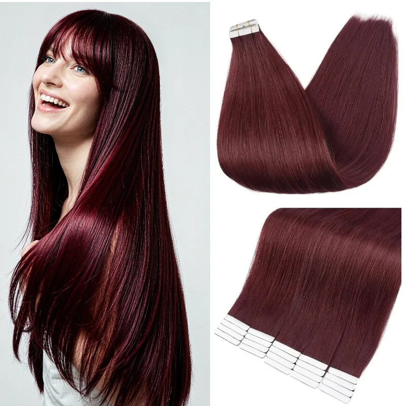 100-human-hair-tape-in-weft-20pcs-24inch-99j-p4-613-50g-for-thicker-hair-office-daily-reusable-wholesale