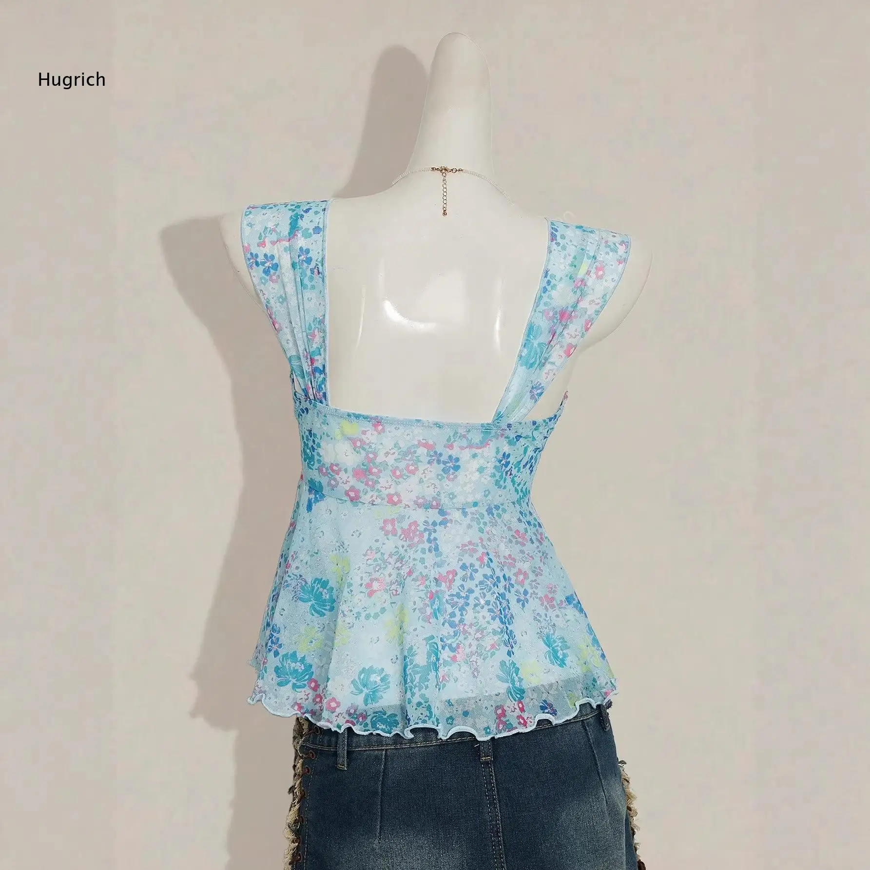 Women Floral Print Sleeveless Cami Top Sweetheart Neck Front Knot Handkerchief Hem Casual Summer Blouse For Beach Vacation