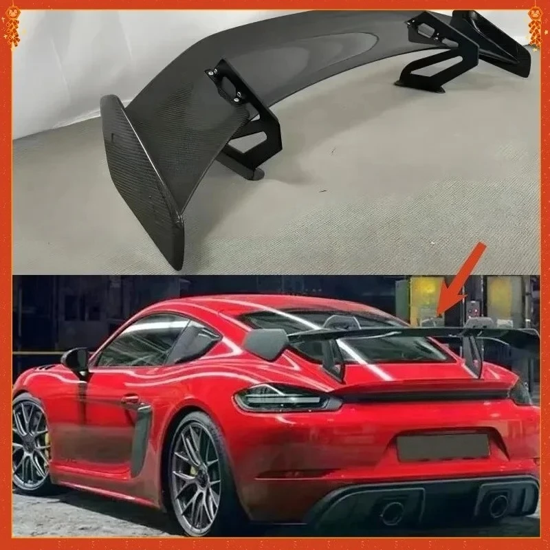 

For Porsche 981 718 987 GT GT4 RS Style Real Carbon Fiber Exterior Rear Door Wing Trunk Lip Tail Spoiler Body Kit Accessories