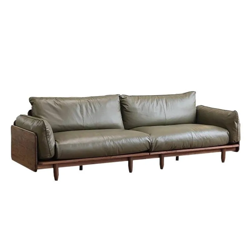 Solid wood sofa living room small apartment household sofa straight row four-person combination