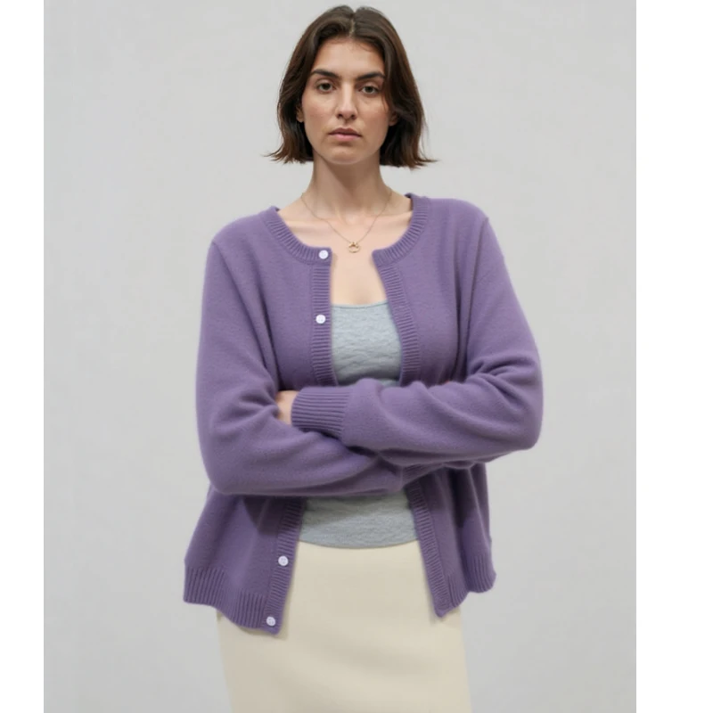 

Элегантный зимний вязаный кардиган с длинными рукавами, женский модный свитер, повседневный простой свободный свитер с круглым вырезом и круглым вырезом, верхняя одежда