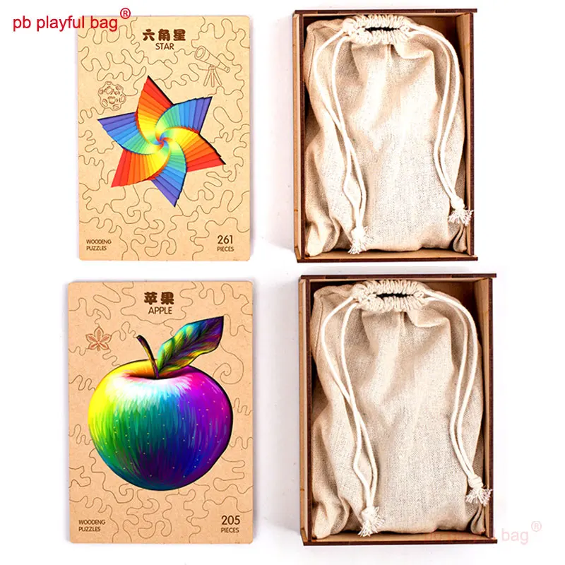 

PB Playful Bag Wooden puzzle Hexagonal star Apple DIY irregular intelligence toy Adult Decompression gift with box UG276