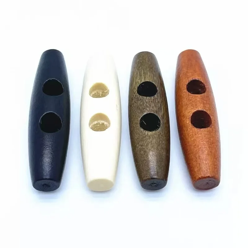 10pcs 30/40mm 7 color Natural Wood Toggle Horn Buckles Wooden Buttons Sewing Crafts for Overcoat Handmade Oval Stopper Button