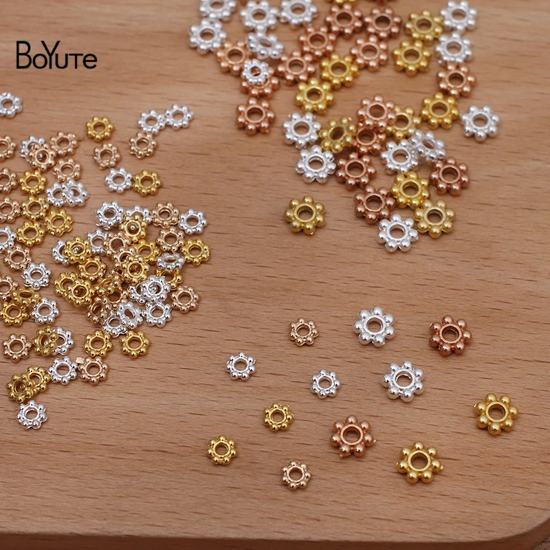 BoYuTe (1000 Pieces/Lot) 4-6mm Flower Loose Beads Alloy Spacer Materials DIY Hand Made Jewelry Findings Components