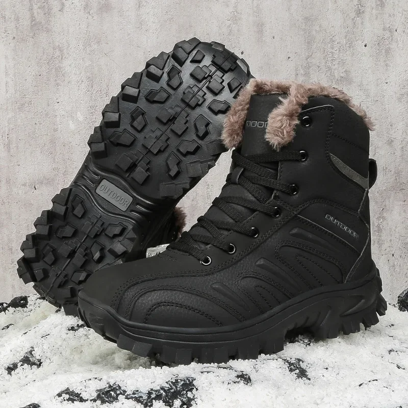 

High-top Boots Men Comfortable Casual Plush Anti-slip Outdoor Hiking Shoes Men Breathable Durable Thick-soled Snow Boots Men