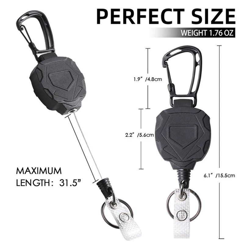 1 PCS Retractable Keychain Heavy Duty Carabiner Badge Holder ID Badge Reel With Steel Retractable Cord