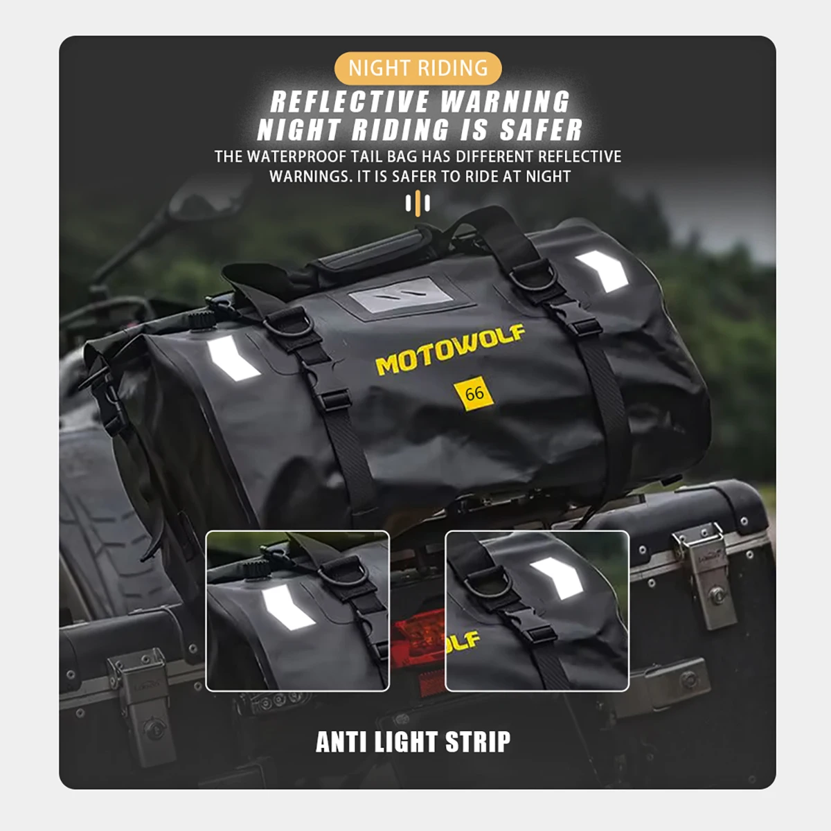 40L/66L Motorcycle Waterproof Tail Bag Travel Outdoor Dry Luggage Roll Pack Bag Motorbike Luggage Backpack Motorcycle Seat Bag