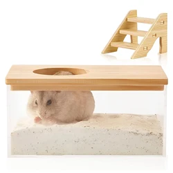 Hamster Bathroom House Sandbox Transparent Urine Sand Basin Ladder Toy Lemmings Supplies Sand Bath Container Small Pet Cleaning