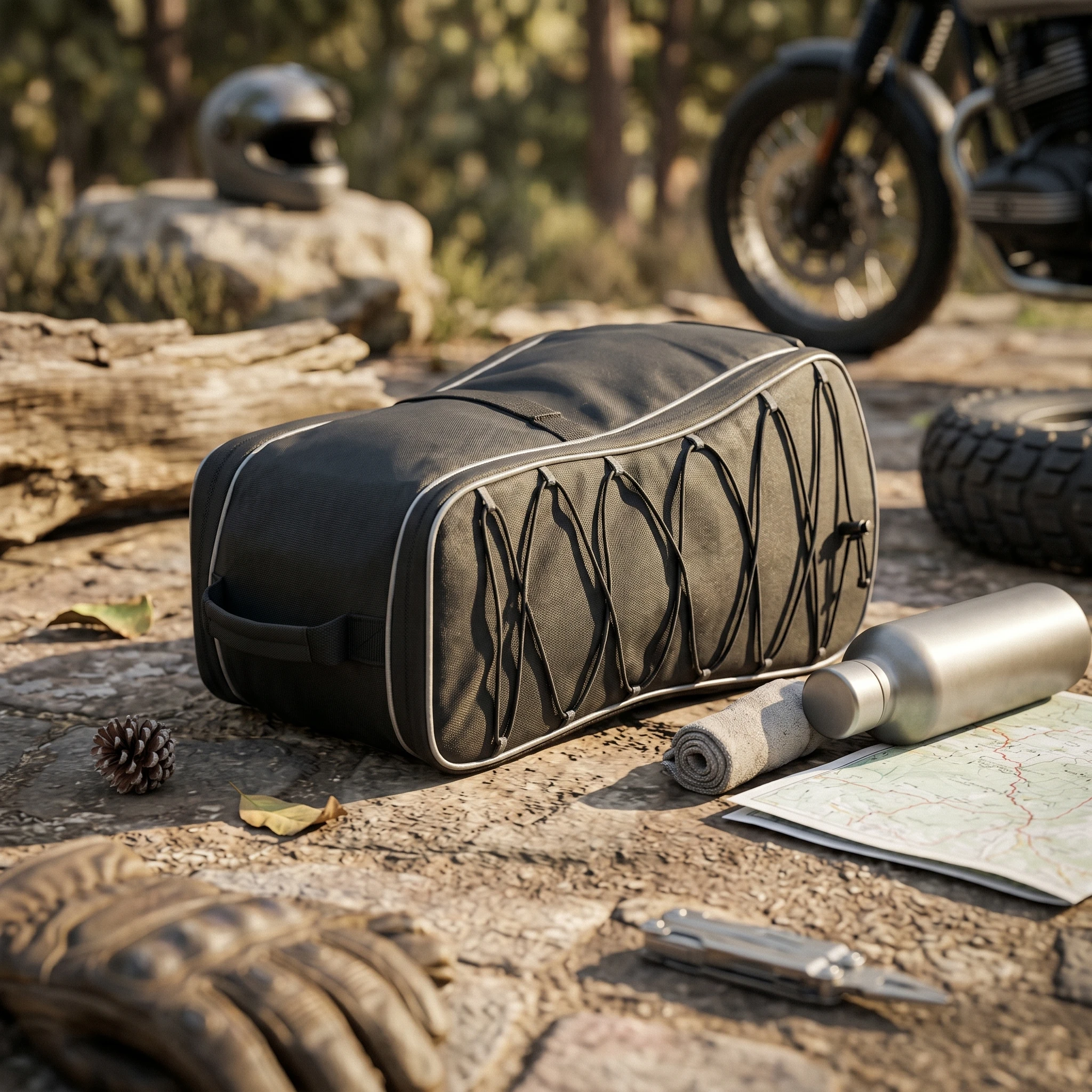 Motorcycle Seat Storage Bag Side Pockets Waterproof Rear Seat Storage Bag Black Long-Lasting