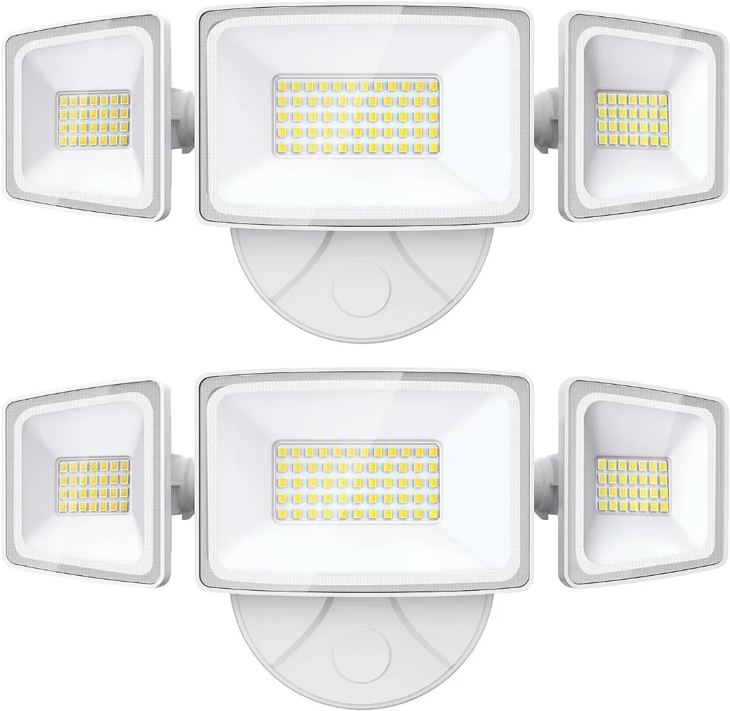 

2 Pack Flood Lights Outdoor Switch Controlled with 3 Adjustable Heads Light for Eave Garden Yard Waterproof