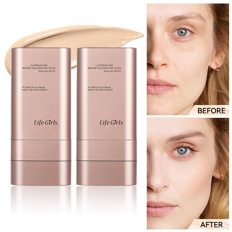 Base hidratante clara y húmeda Perspectiva natural, hidratante, brillante, delgada y liviana Base de maquillaje de doble cabeza giratoria, más cómoda, función impermeable, fácil de maquillarar, fácil de usar