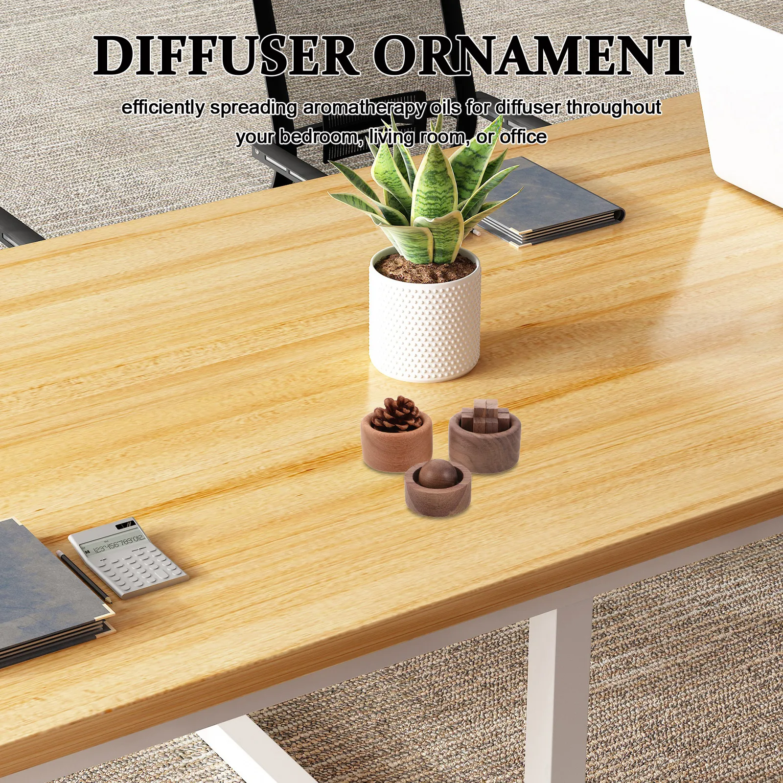 

3Pcs Natural Wood Essential Oil Diffuser Set Minimalist Compact Wood Block Aroma Spreader Waterless Scent Diffuser for Bedroom