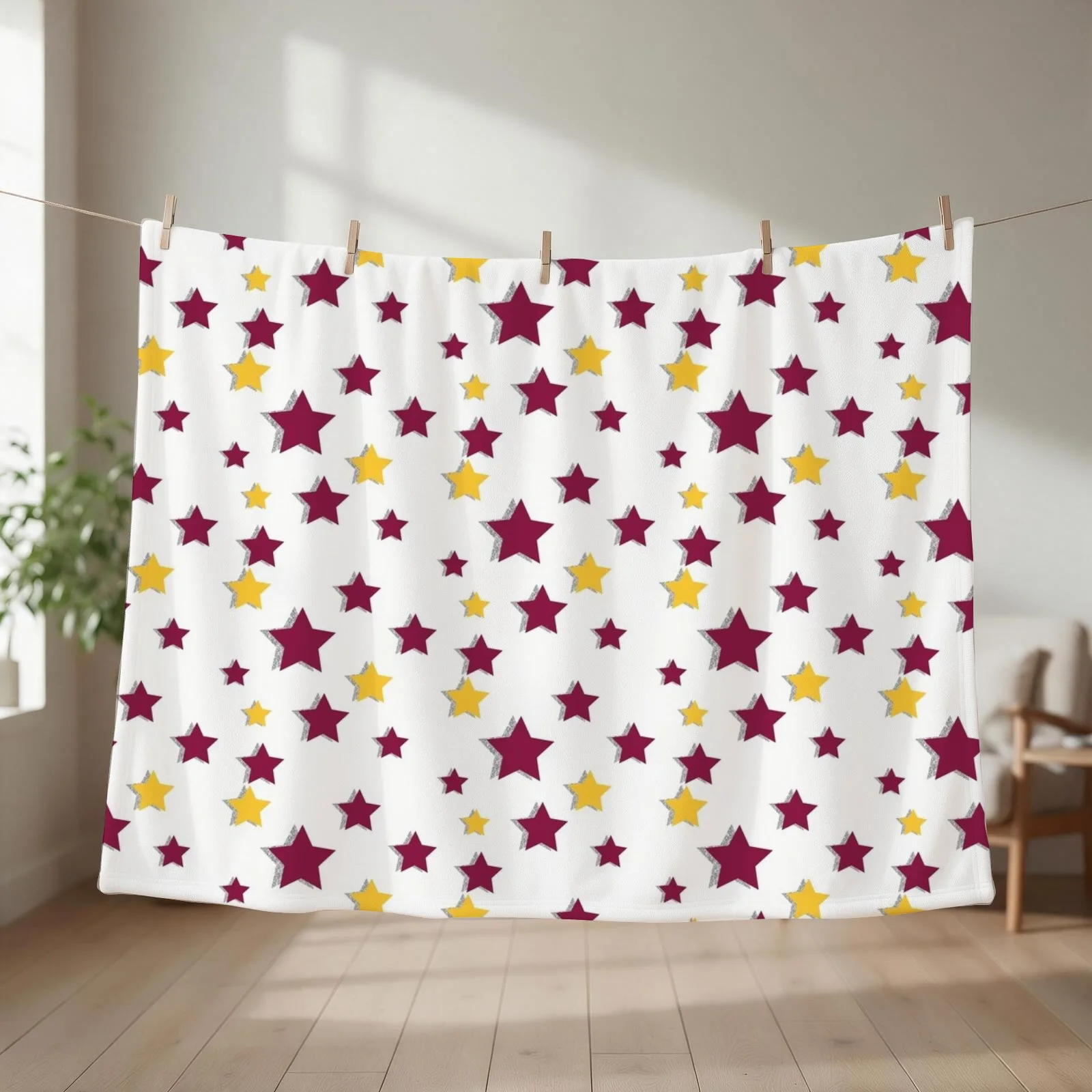 Maroon & Gold Sparkle Stars Throw Blanket couch cozy soft plush fuzzy picnic outdoor blanket