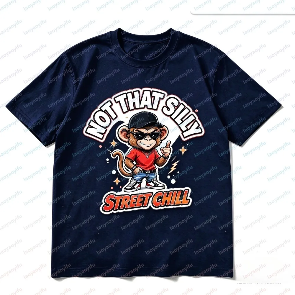 NOT THAT SILLY STREET CHILL Monkey Graphic Women T-Shirt Summer Fashion Short Sleeve Casual Streetwear Round-neck Printed Tees