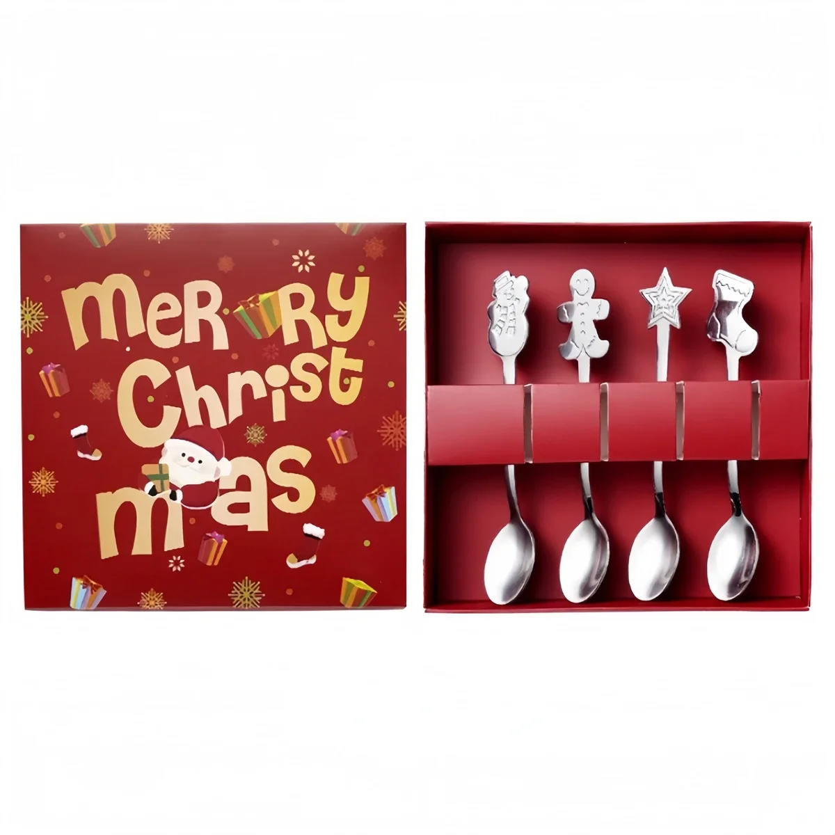 4 Pcs Christmas Spoon Stainless Steel Tea Spoons Coffee Spoon Tableware Christmas Spoon Set Stainless Steel Creative Tableware
