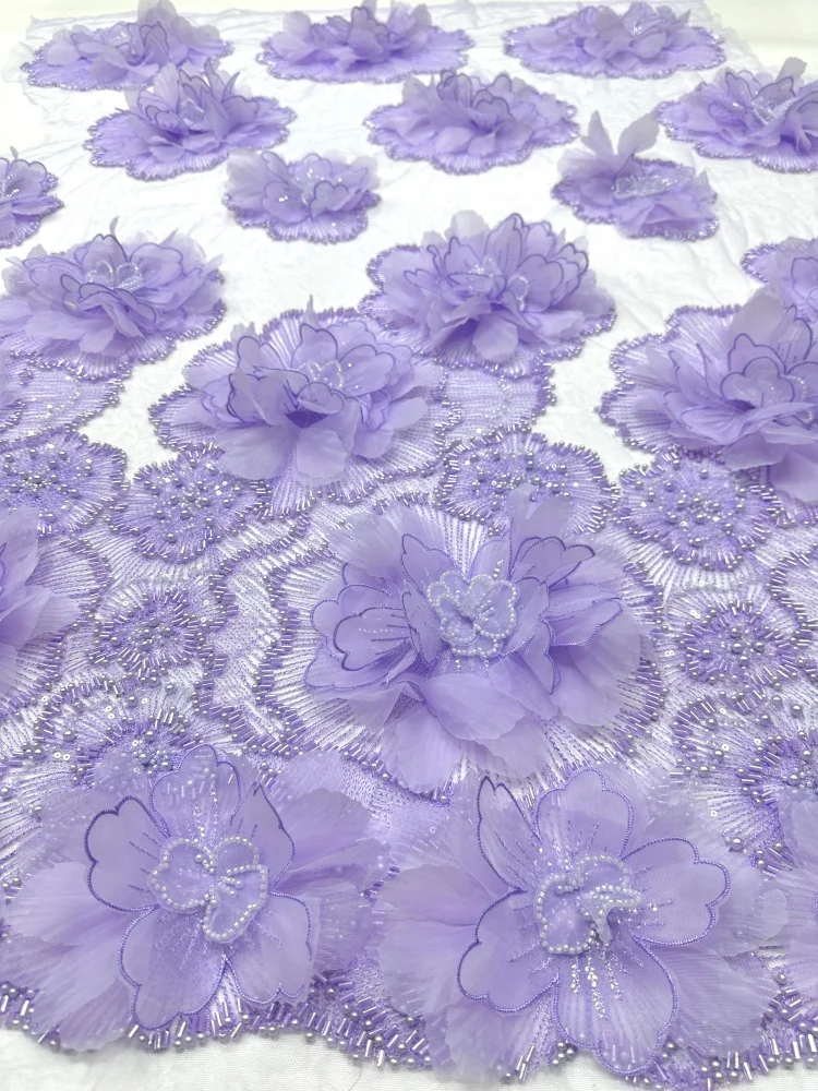 Luxury African Sequins Beaded Lace Fabric High Quality 3D Flower Embroidery French Nigerian For Wedding Sewing Dress