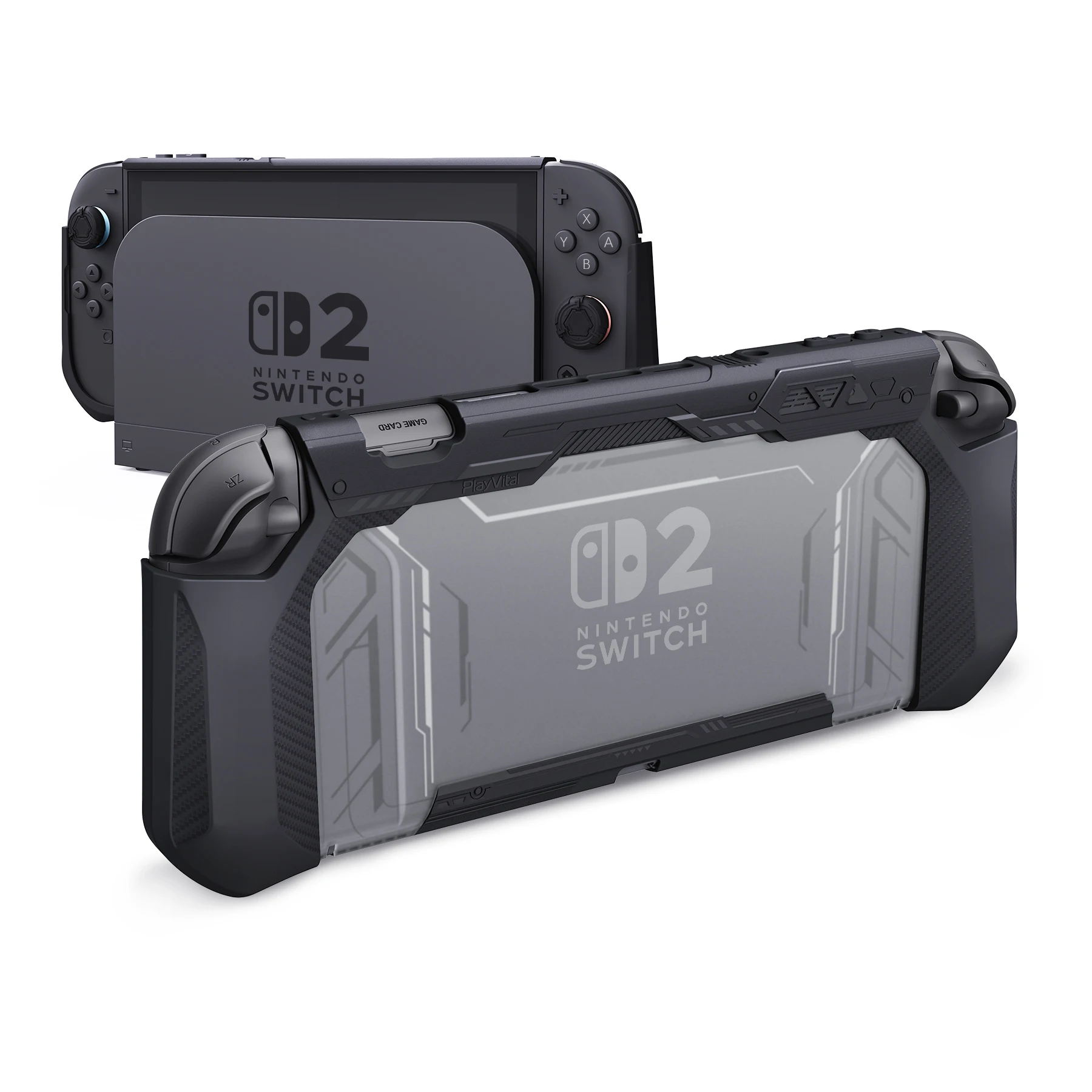 

PlayVital Protective Case for Nintendo Switch 2, Dockable Ergonomic Non-Slip TPU Grip Cover with Thumb Grips for Switch 2-Black