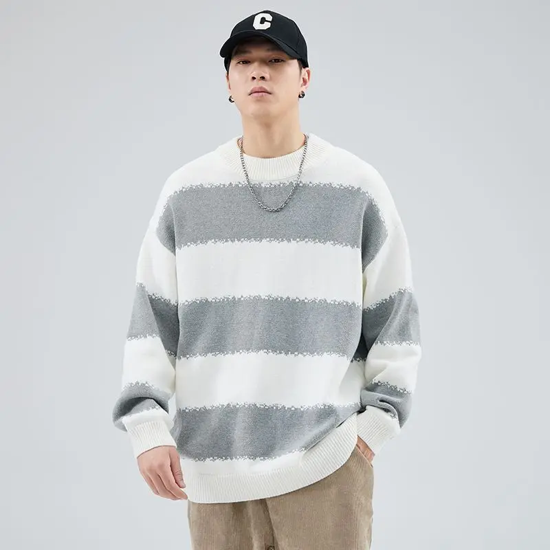 

Loose Men's Knitted Sweater round Ne Pullover Autumn Winter Warm Base Layer Casual Sle Comfortable Polyester Fiber