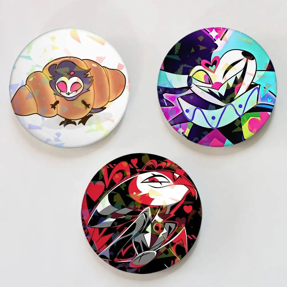 Anime H-helluvas B-boss   Badge fragmentation laser Game Figure Soft Button Pins Handmade Cartoon Round Brooch Bag