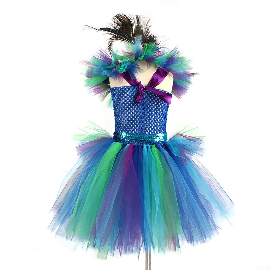 Peacock Enfant Kleid, Pfauenfeder-Cosplay, Karnevalskostüme für Kinder, Halloween, Karneval, Purim, Pfauen-Prinzessinnen-Set – Detail 16