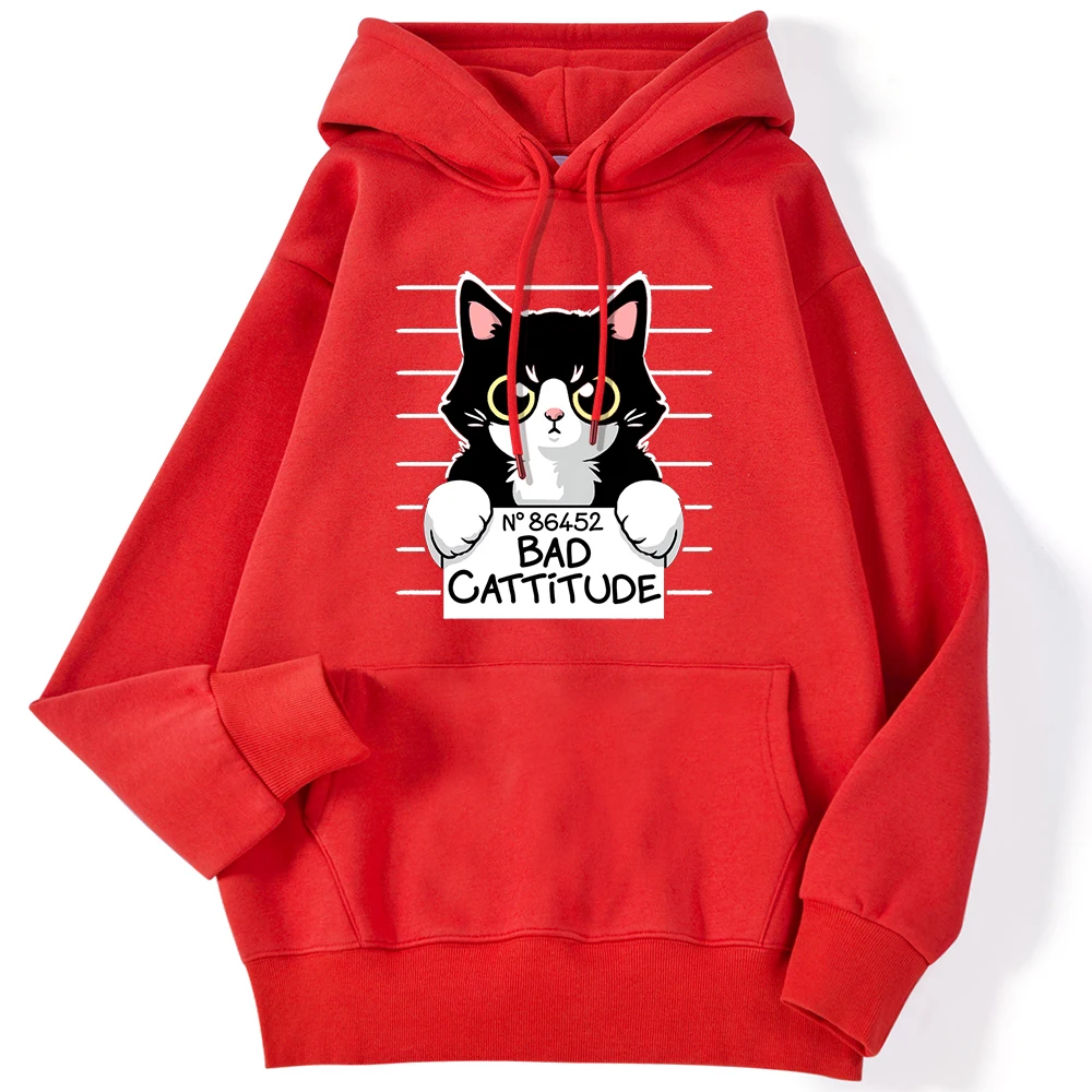 Winter Womans Hoodies No86452 Bad Cattitude Funny Cat Printed Hoody Stretch Drop Sleeves Pullover Casual Cute Ladies Streetwears